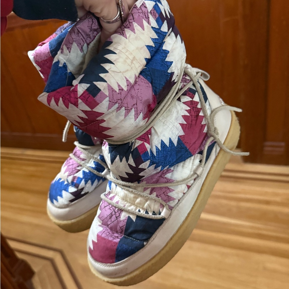 Isabel Marant Pink and Blue Quilted Winter Snow Ankle Boots